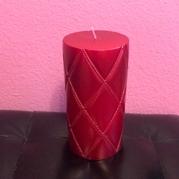 Other - Red metallic pillar candle with diamond pattern